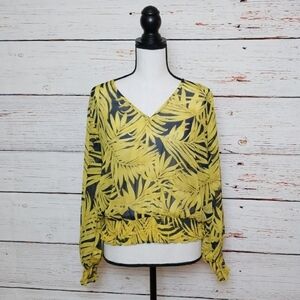 H&M // Yellow Palm Print Boho Style Top